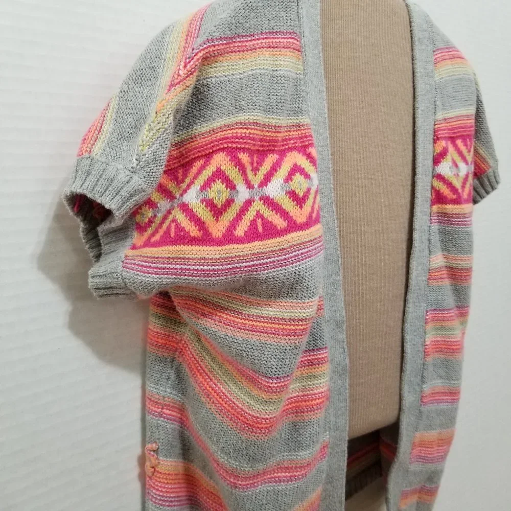 Justice cardigan 10 open front sweater striped fair isle tribal knit